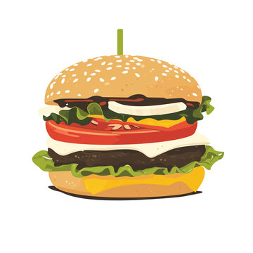 2D flat design illustration of an American burgers. Illustration in flat pastel color. Minimalist style. 
