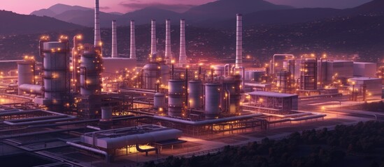 Fototapeta na wymiar Power plants for industrial areas with dusk background, purple, orange, yellow light