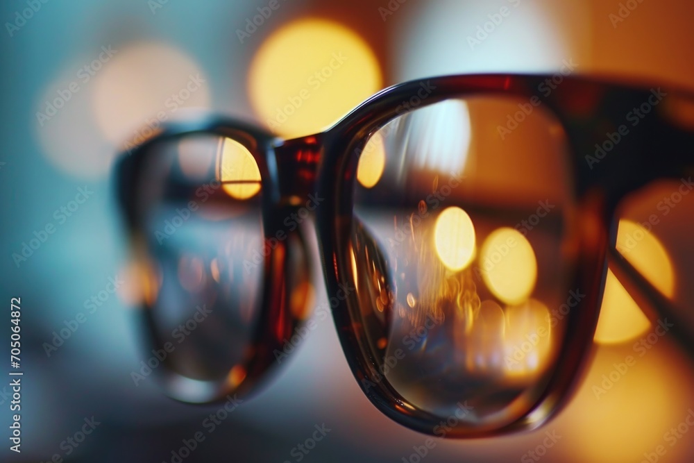 Poster a pair of glasses sitting on top of a table. suitable for various uses