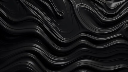 Seamless minimal black abstract glossy soft waves background texture. Elegant wavy carved marble luxury wallpaper pattern. Tileable subtle dark grey presentation or display backdrop. 3d rendering - obrazy, fototapety, plakaty