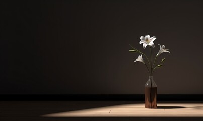 A vase with a single white flower in a dark room Generative AI