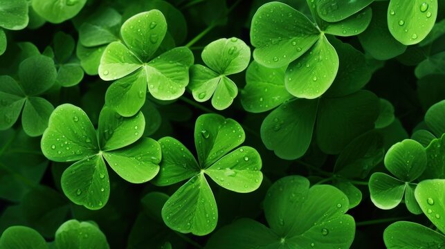 Nature fresh green clove leaves for St Patrick design background. AI generated image