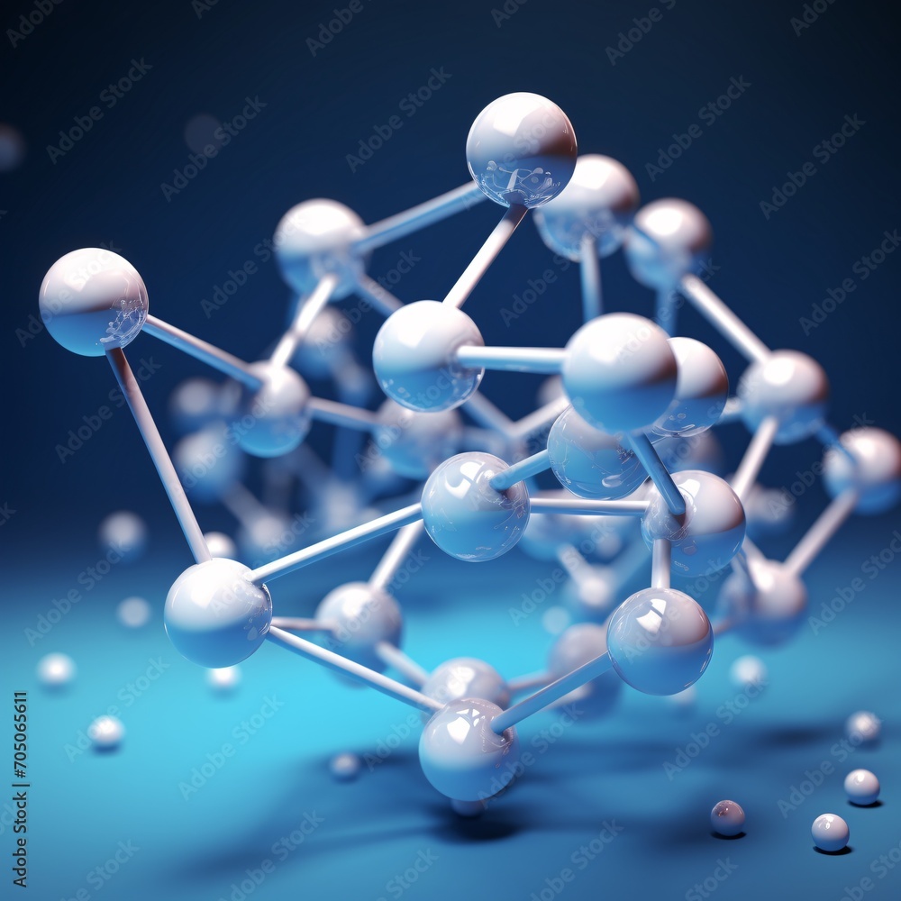 Poster a close-up of a blue and white molecule structure generative ai