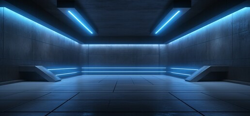 Obraz premium A dark room with blue neon lights Generative AI