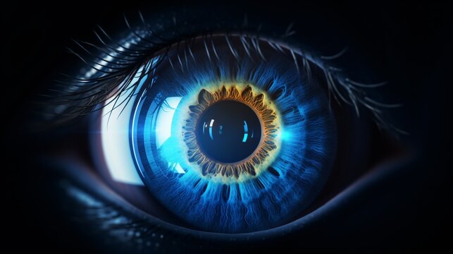 A close-up of a human eye with a blue iris Generative AI