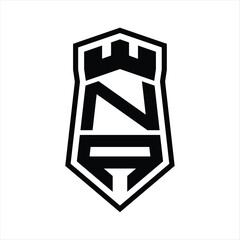 NA Letter Logo monogram hexagon shield shape up and down with crown castle isolated style design