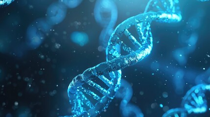 Digital blue DNA wallpaper. Innovation, medicine and technology concept 