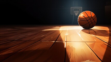 Basketball Court with a Basketball and Lighting Effects Generative AI - obrazy, fototapety, plakaty