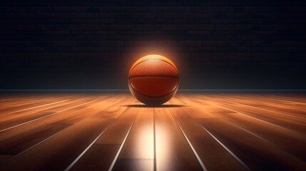 Basketball on a wooden court Generative AI - obrazy, fototapety, plakaty