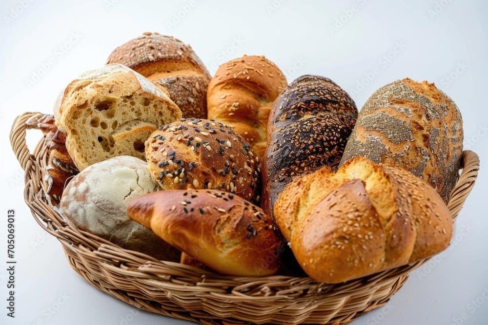 Aufkleber a basket filled with a variety of different types of bread. perfect for food and bakery-related desi