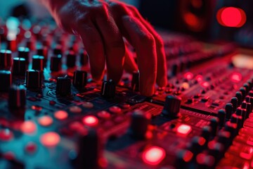 A close up view of a person's hand operating a mixer. Perfect for showcasing culinary skills and food preparation.