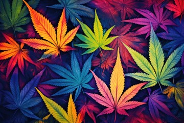 Fototapeta premium Psychedelic marijuana leaf pattern backdrop - a trippy and kaleidoscopic cannabis design