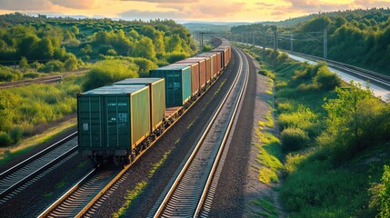 Railway freight train - obrazy, fototapety, plakaty