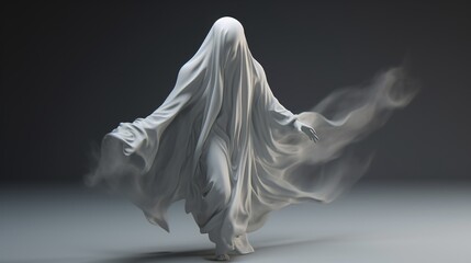 A ghostly figure in a white robe Generative AI - obrazy, fototapety, plakaty