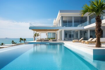 Fototapeta premium Holiday home with sea views and infinity pool in modern design