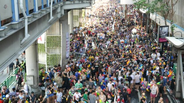 Songkran in Thailand, Traditional Thai New Year Festival. Songkran is inscribed as the UNESCO&rsquo;s Intangible Cultural Heritage event for Humanity from Thailand. People play water and use water guns.