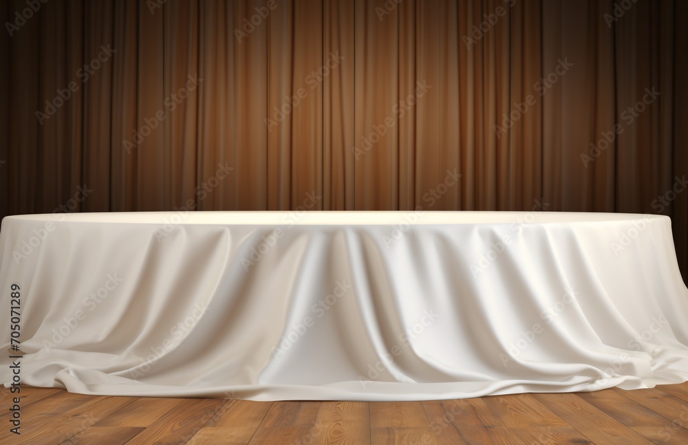 Aufkleber White Tablecloth with Curtains in the Background Generative AI