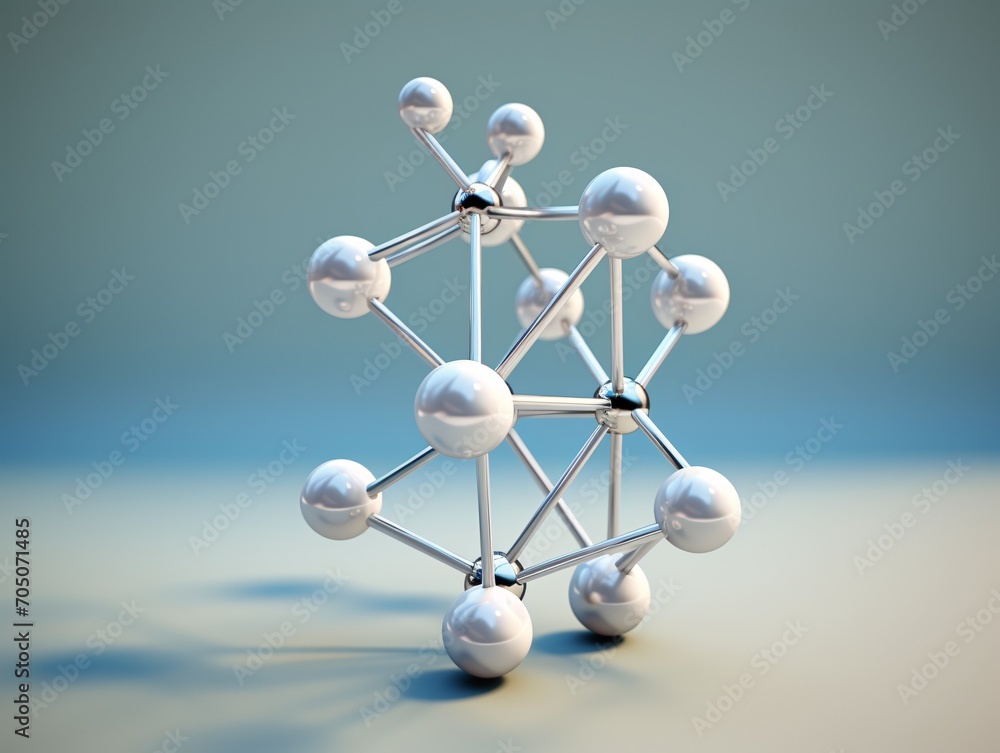Poster a close-up of a silver metal structure with multiple spheres attached to it generative ai