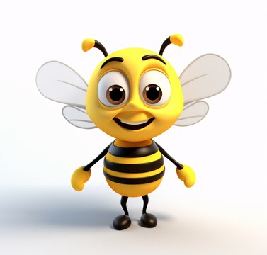 Smiling yellow bee figurine with black and yellow stripes Generative AI