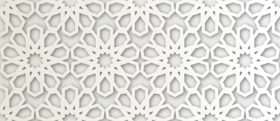 Foto op Plexiglas Islamic Ornament Vector. White soft grey background. Light shadow 3d ramadan eid arabic geometric pattern elements motif. © Pandusaurus 
