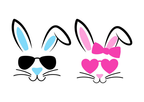 Vector cute bunny face design. Happy Easter. adorable rabbits illustration hand drawn animals