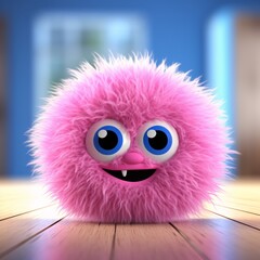 Pink and Blue Monster with Fangs and Eyes Generative AI