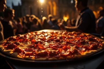 Pizza de Pepperoni at a music festival in Verona, with a historic arena as a scenario., generative IA - obrazy, fototapety, plakaty