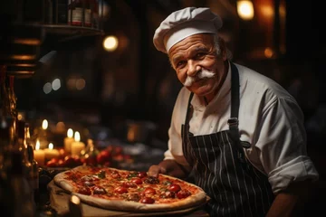 Foto op Canvas Pizza Margherita in a traditional Naples pizzeria, with brick oven in sight., generative IA © Laisa
