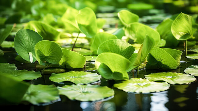 Water lily blooming on a lake. A serene stock photo capturing the beauty of natures blossoming grace.
