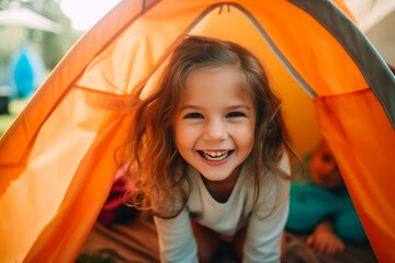 Cheerful Mom and Daughter in Playful Tent
