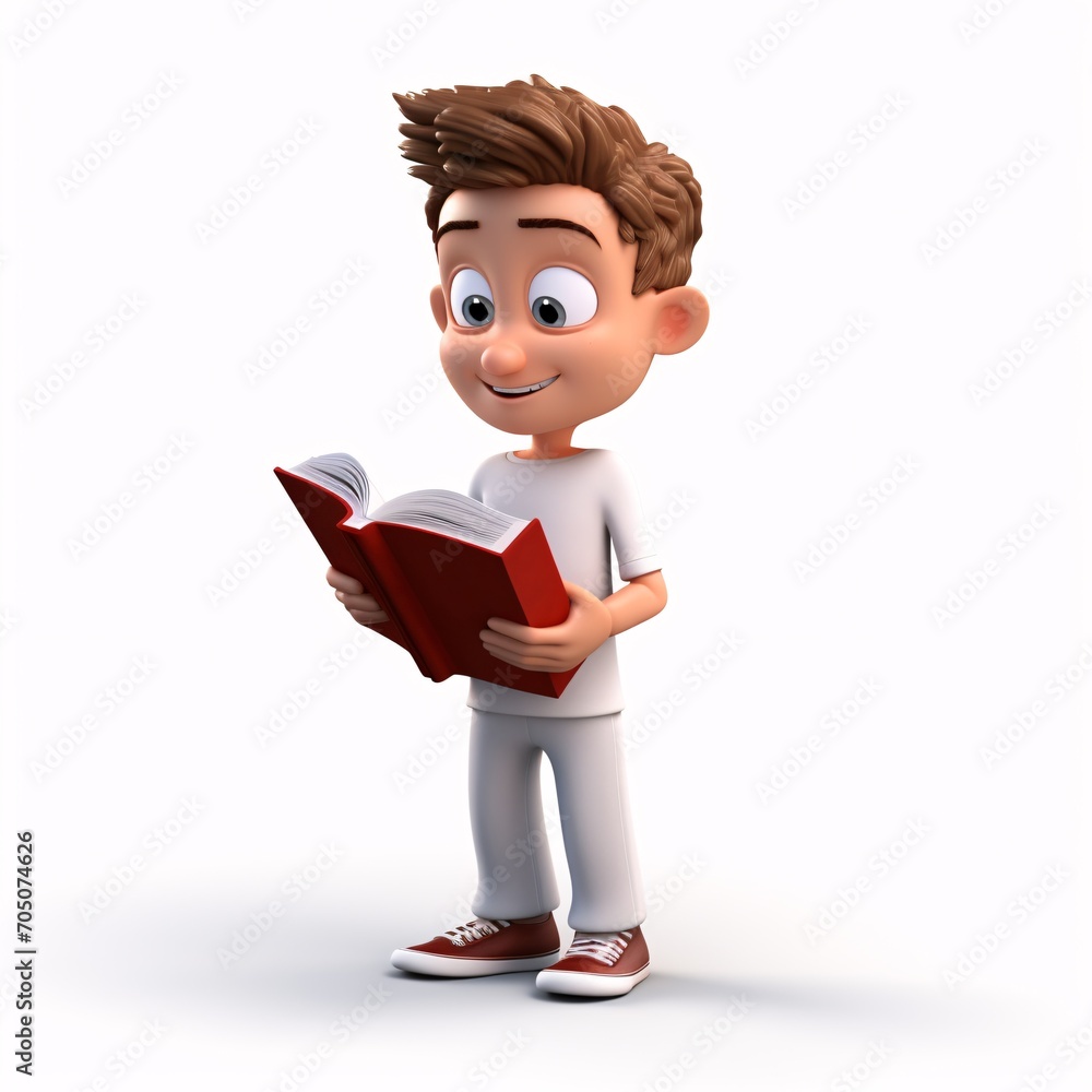 Poster smiling boy reading book generative ai