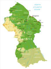 Guyana-highly detailed physical map - 705074638