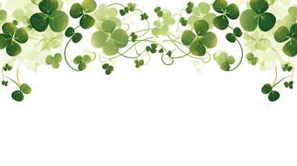 Happy Saint Patrick's Day with shamrocks clover leaf green on white background. AI generated image - obrazy, fototapety, plakaty