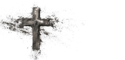 Ashes cross on white background. Ash Wednesday and the Easter holiday symbol - obrazy, fototapety, plakaty