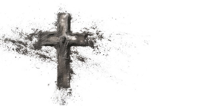 Ashes cross on white background. Ash Wednesday and the Easter holiday symbol © LiliGraphie