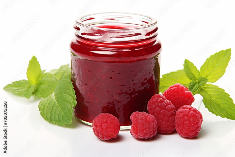 Aufkleber delicious raspberry jam isolated on white background with copy space for text placement