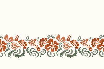 Vintage Floral pattern paisley embroidery on white background. Ikat orange flower motif ethnic seamless pattern traditional flower abstract vector illustration vintage design for print template, 