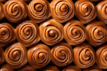 Cinammon roll buns on oven tray flat lay. Baking classic traditional pastry sweet food. Hygge and Lykke concept.