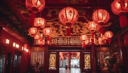 Interior of a Chinese temple during Chinese New Year