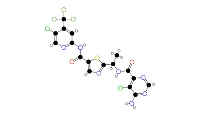 tovorafenib molecule, structural chemical formula, ball-and-stick model, isolated image tak-580