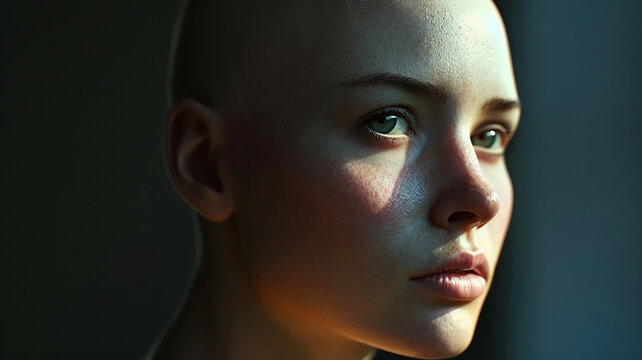 Portrait of beautiful bald girl with cancer