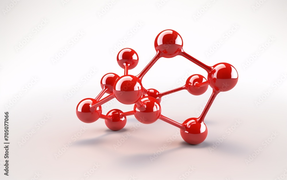 Poster red molecule model with glowing balls generative ai