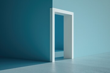 A picture of a room with a blue wall and a white door. Suitable for interior design, real estate, or home renovation projects