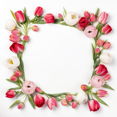 Floral frame of pink and red roses