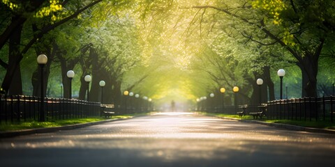 a blurred park avenue in springtime, light at the end of the tunnel, natural symbolic concept for mourning, hope, depression and others with copy space