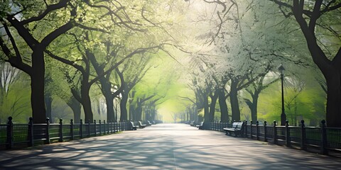 Naklejka na ściany i meble a blurred park avenue in springtime, light at the end of the tunnel, natural symbolic concept for mourning, hope, depression and others with copy space