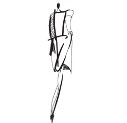 Hand Drawn Fashion Designer Illustration.Fashion Model Illustration, Stylish Sketch.Hand drawn outfit look.Fashion Designer Style. Placement Print. Woman fashion look. Minimal Print. Poster Print