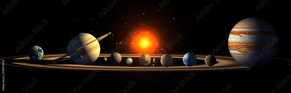 Poster a colorful and detailed image of the solar system generative ai