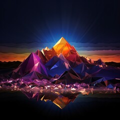 Fototapeta na wymiar A vibrant mountain range with a rainbow sunset Generative AI