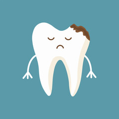Tooth decay. Bad tooth. Dental care background. Unhealthy teeth. Vector illustration flat design. Isolated on background. Stomatology care for teeth.
